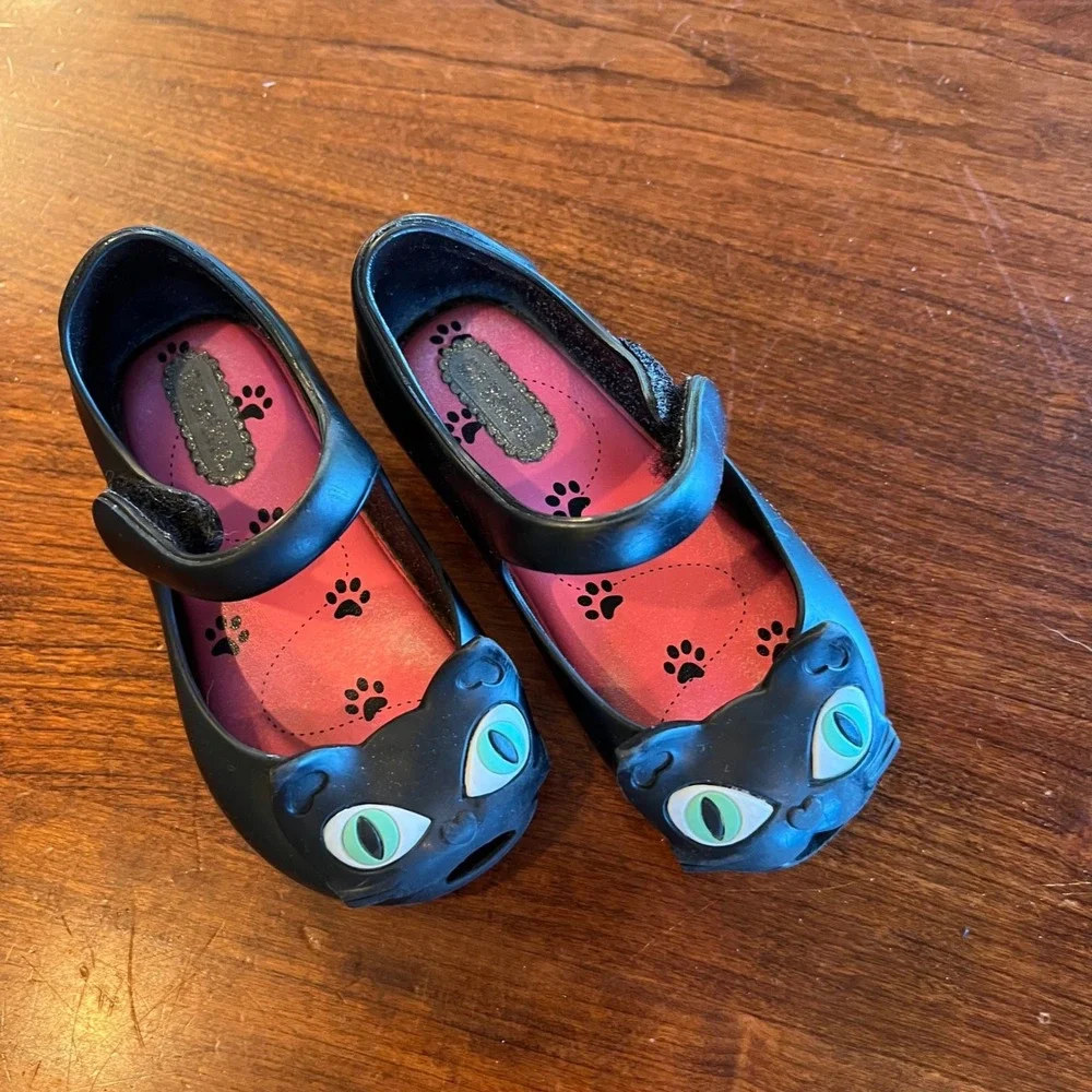 Mini Melissa Ultragirl Black Cat Jelly‎ Mary Jane Flats Toddler Size 7 US